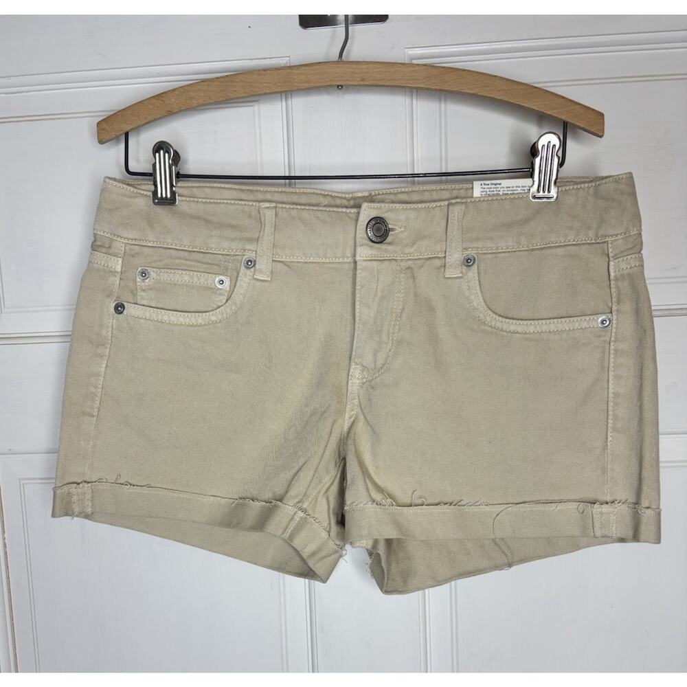 American Eagle Stretch Cotton Khaki Tan Shorts Women’s Size 8 Cuffed Hem New